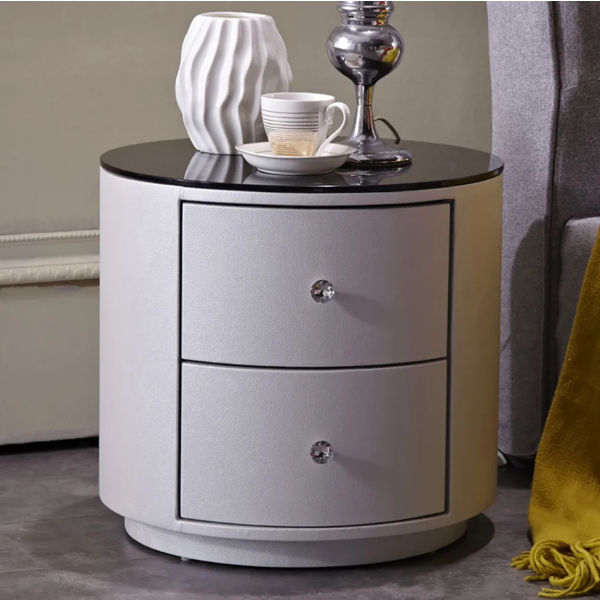 Glass top round bedside table 
