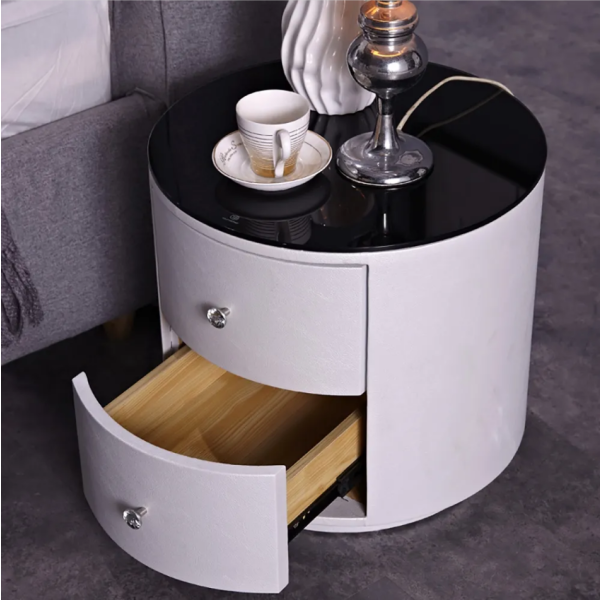 Glass top round bedside table 