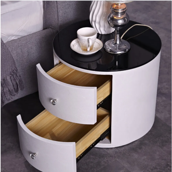 Glass top round bedside table 