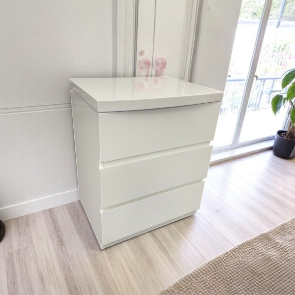 3 Drawers White gloss bedside table 