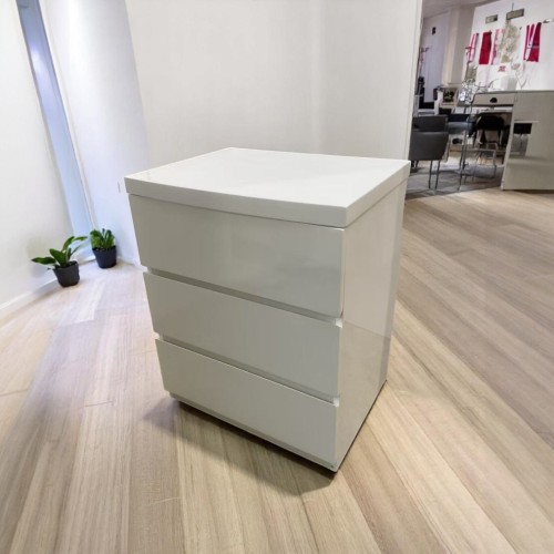 3 Drawers White gloss bedside table 