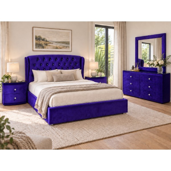 Royal Purple Velvet 5-Piece King Bedroom Suite