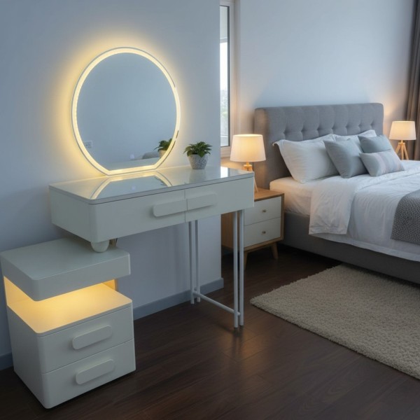 Modern LED Mirror Dressing Table with Glass Top & 4 Drawers – Extendable 80–108cm | Showroom Sample NZ