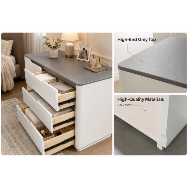 Modern 6 Drawer Lowboy – Angelic White & Grey Bedroom Storage Modern 6 Drawer Lowboy – Angelic White & Grey Bedroom Storage