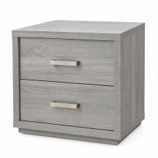 Modern 2-Drawer Bedside Table – Cement Grey Wood Grain Nightstand (55cm)