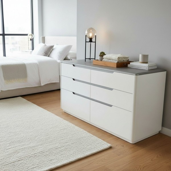 Modern 6 Drawer Lowboy – Angelic White & Grey Bedroom Storage Modern 6 Drawer Lowboy – Angelic White & Grey Bedroom Storage