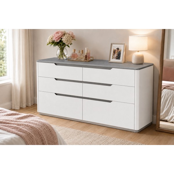 Modern 6 Drawer Lowboy – Angelic White & Grey Bedroom Storage Modern 6 Drawer Lowboy – Angelic White & Grey Bedroom Storage