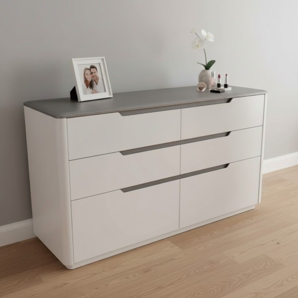 Modern 6 Drawer Lowboy – Angelic White & Grey Bedroom Storage Modern 6 Drawer Lowboy – Angelic White & Grey Bedroom Storage