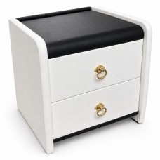 2 Drawer PU Leather Bedside Table – White & Black, 48cm