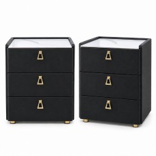 Black 3-Drawer Bedside Cabinets with Sintered Stone Tops – Set of 2