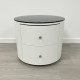 Round Bedside Table with 2 Drawers - White PU Leather & 8mm Black Glass Top