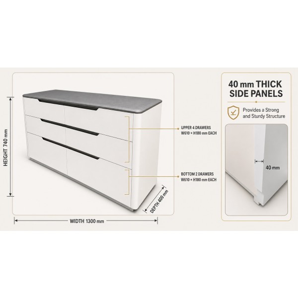 Modern 6 Drawer Lowboy – Angelic White & Grey Bedroom Storage Modern 6 Drawer Lowboy – Angelic White & Grey Bedroom Storage