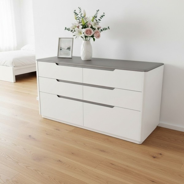 Modern 6 Drawer Lowboy – Angelic White & Grey Bedroom Storage