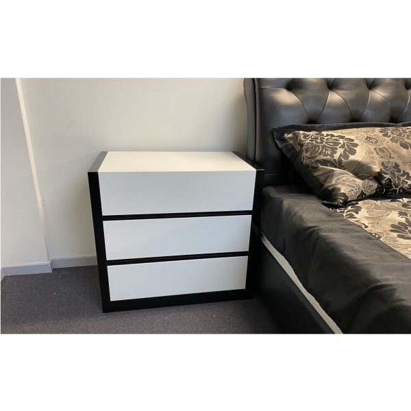 3 Drawers bedside -Gloss Black & White 