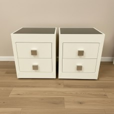 Luxury White PU Leather Bedside Table NZ – 2 Drawer Nightstand (Single or Pair)