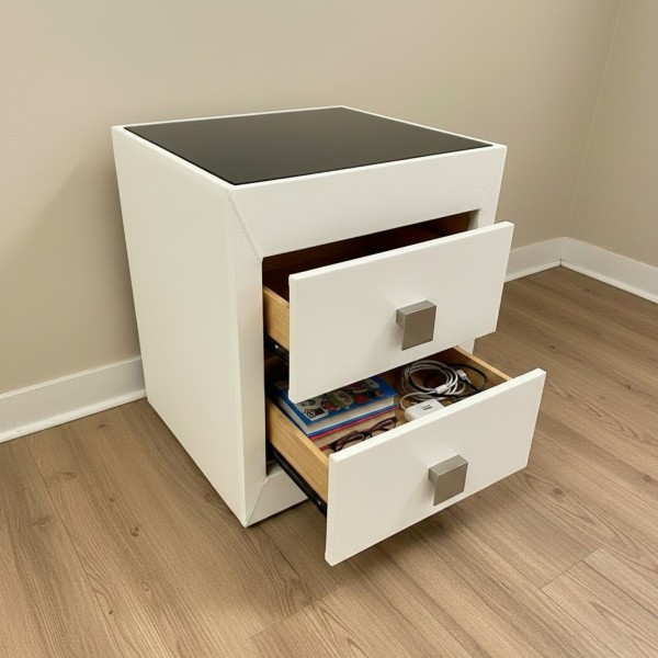 Luxury White PU Leather Bedside Table NZ – 2 Drawer Nightstand (Single or Pair)