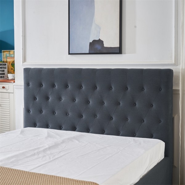 Charcoal Button Tufted Upholstered Bed Frame with Storage Drawer - King, Queen, Double, King Single Charcoal Button Tufted Upholstered Bed Frame with Storage Drawer - King, Queen, Double, King Single