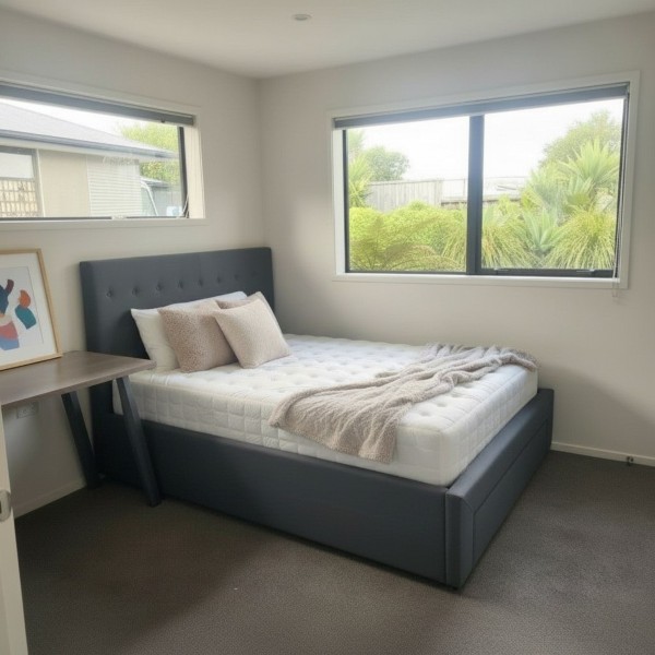 Charcoal Button Tufted Upholstered Bed Frame with Storage Drawer - King, Queen, Double, King Single