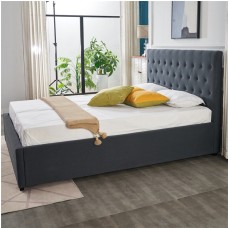 Charcoal Button Tufted Upholstered Bed Frame with Storage Drawer - King, Queen, Double, King Single - King size 