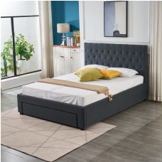 Charcoal Button Tufted Upholstered Bed Frame with Storage Drawer - King, Queen, Double, King Single - Queen size