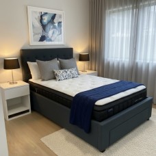 Charcoal Button Tufted Upholstered Bed Frame with Storage Drawer - King, Queen, Double, King Single - King Single 