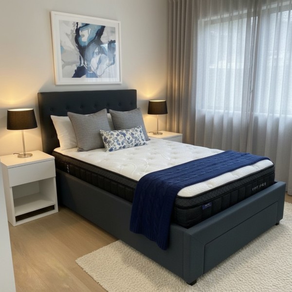 Charcoal Button Tufted Upholstered Bed Frame with Storage Drawer - King, Queen, Double, King Single