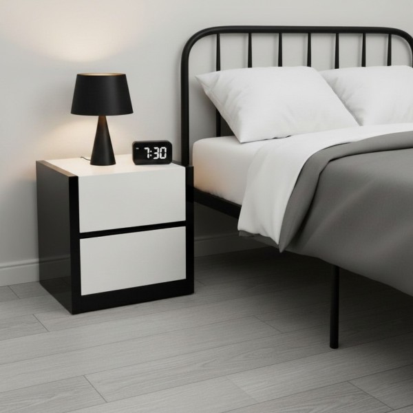 Premium Black & White High Gloss 2 Drawer Bedside Table NZ | Single or Pair