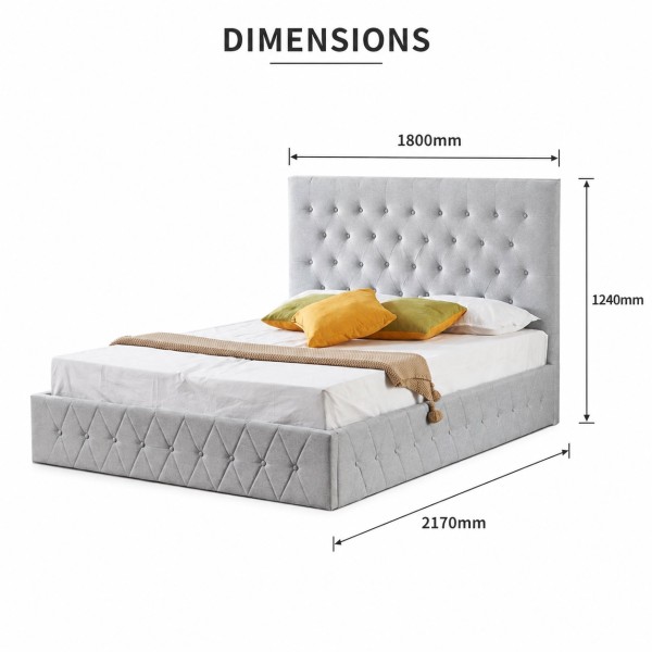 Dawn King Size Storage Bed Frame – Light Grey Fabric Gas Lift Bed NZ Dawn King Size Storage Bed Frame – Light Grey Fabric Gas Lift Bed NZ
