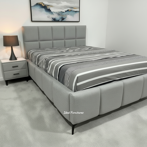 Mellow Queen Fabric Bed Frame - Light Grey Padded Headboard Mellow Queen Fabric Bed Frame - Light Grey Padded Headboard