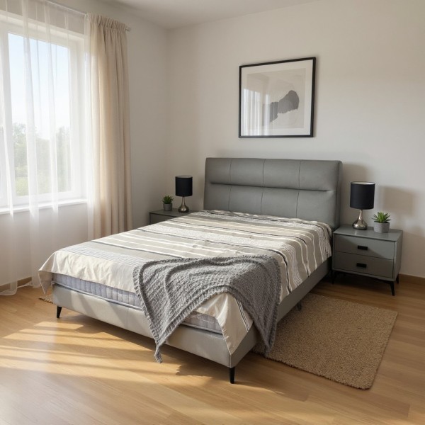 Serene Leather Bed Frame | Modern Grey Design | Double,Queen,King,Super King