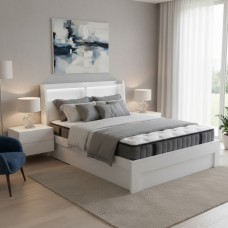 White High-Gloss Gas Lift Storage Bed Frame-Queen,Double - Queen size