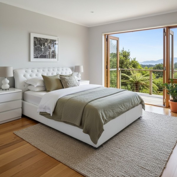 Crystal Tufted White Genuine Leather Bed Frame | Modern Chesterfield Style | NZ Queen