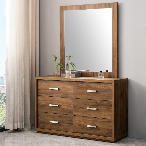 Alexander 6 Drawer Dressing Table with Mirror | Walnut Finish