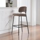 Light Coffee Velvet Bar Stool - 75cm Kitchen Island Stool with Black Metal Legs