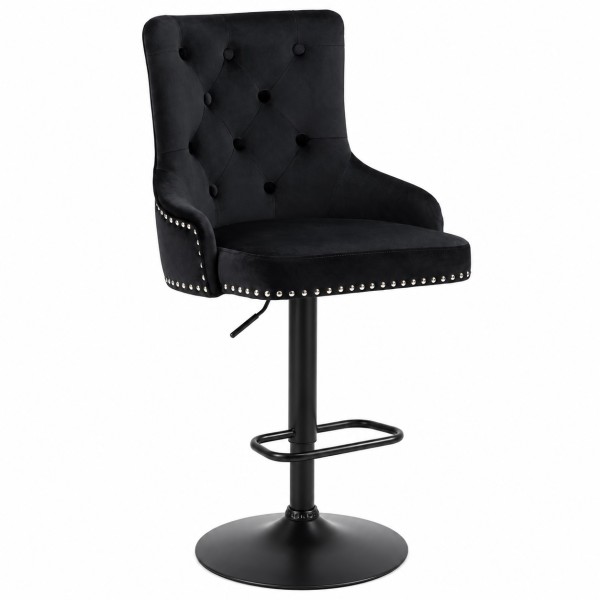Black Velvet Bar Stool with Backrest & Adjustable Height – Tufted Swivel Kitchen Stool NZ