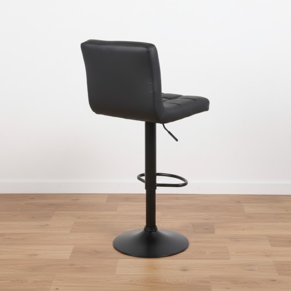 Grid Adjustable Bar Stool – Matte Black & Quilted PU Leather (62-84cm)