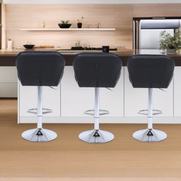 Rhombus Black Bar Stool – Adjustable PU Leather Swivel Barstool with Chrome Base | NZ