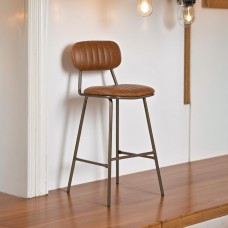 75cm Brown Leather Bar Stool – Industrial Bronze Metal Frame High Kitchen Stool NZ