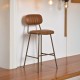 75cm Brown Leather Bar Stool – Industrial Bronze Metal Frame High Kitchen Stool NZ