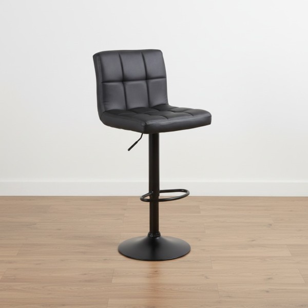 Grid Adjustable Bar Stool – Matte Black & Quilted PU Leather (62-84cm)