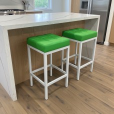 Set of 2 Apple Green Leather Bar Stools with White Metal Legs