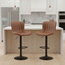Cushy Brown Leather Bar Stools – Set of 2 | Adjustable Height & 360° Swivel