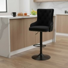 Black Velvet Bar Stool with Backrest & Adjustable Height – Tufted Swivel Kitchen Stool NZ