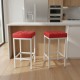 Set of 2 Red Leather Bar Stools with White Metal Legs