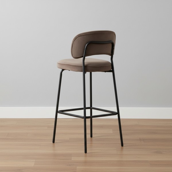 Velvet Bar Stool – Light Coffee with Black Metal Legs – 75cm Seat Height Velvet Bar Stool – Light Coffee with Black Metal Legs – 75cm Seat Height