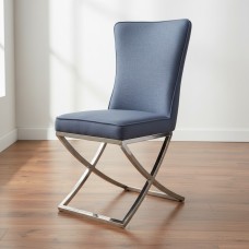 Grey Button Tufted Dining Chair – Cotton Linen Fabric with Stainless Steel X-Frame Legs | Modern NZ