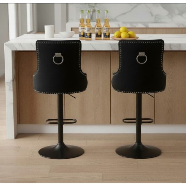 Black Velvet Bar Stool with Backrest & Adjustable Height – Tufted Swivel Kitchen Stool NZ