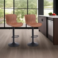 Cushy Brown Leather  Bar Stool -Set of 2 