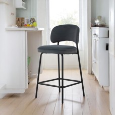 Modern Dark Grey Velvet Counter Stool with Black Metal Legs - 65cm Kitchen Bar Stool