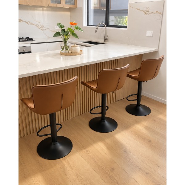 Luxury Brown Adjustable Bar Stool | PU Leather Kitchen Island Stool NZ Luxury Brown Adjustable Bar Stool | PU Leather Kitchen Island Stool NZ